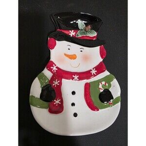 ⛄Festive Snowman Holiday Cookie Dessert Plate Christmas Treat Ceramic Candy Dish